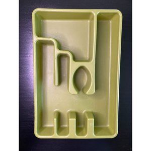 OLIVE GREEN CUTLERY Tray - Rubbermaid Flatware Tray - Vintage 70s - 9" x 12 1/2"